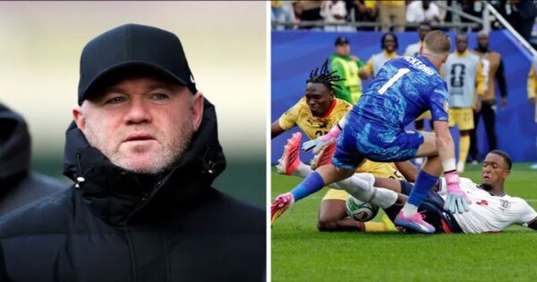 O herói da Inglaterra, Wayne Rooney, dá o veredicto sobre se Gana mereceu o pênalti após um desarme de Ezri Konsa durante o confronto da Copa do Mundo da FIFA