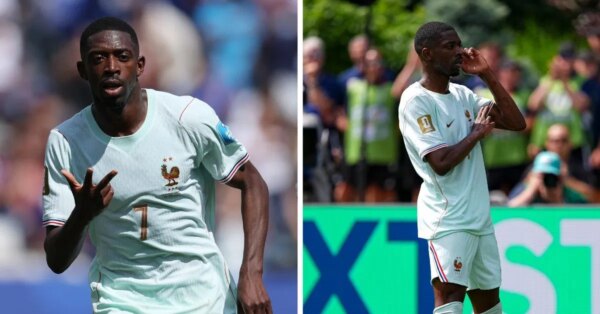 Ousmane Dembele celebra a estrela do PSG depois de marcar três gols pela França na Copa do Mundo da FIFA contra a Noruega