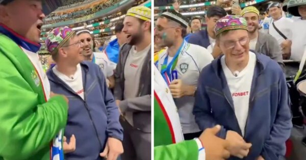 O herói cult do Arsenal, Andrey Arshavin, junta-se aos torcedores do Uzbequistão dentro do Azteca para o confronto da Copa do Mundo da FIFA contra a Colômbia, o vídeo de boas-vindas comoventes se torna viral