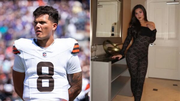 A noiva de Dillon Gabriel, Zo Caswell, posa de biquíni depois de ‘roubar’ o short do Browns QB para um dia de praia