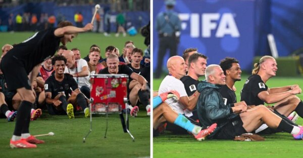 Erling Haaland, Martin Odegaard e estrelas da Noruega comemoram a chegada às oitavas de final da Copa do Mundo da FIFA fazendo uma celebração icônica com os torcedores