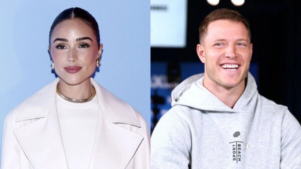 A esposa de Christian McCaffrey, Olivia Culpo, chama a atenção com roupa monocromática branca mostrando barriga de bebê em Nova York