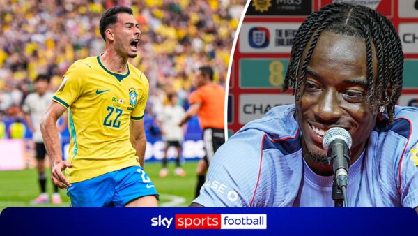 A reação saudável de Madueke ao gol da vitória do companheiro de equipe do Arsenal, Martinelli!