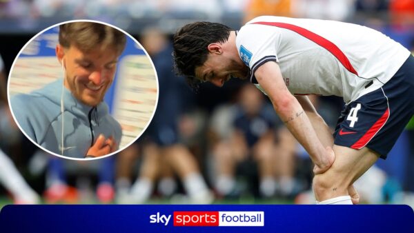 Susto de lesão para a Inglaterra? Rice é visto mancando com cintas pesadas